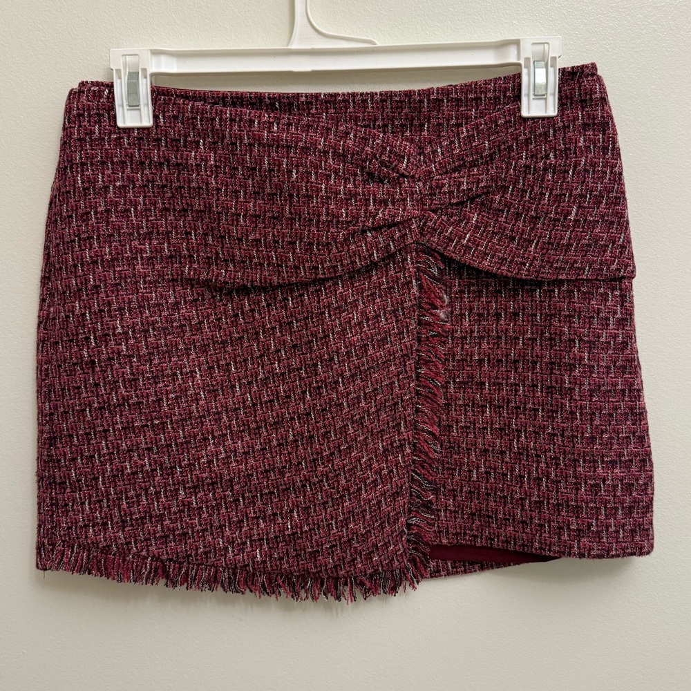 Vici Burgundy Tweed Mini Skirt Size Large Classic Preppy Academia